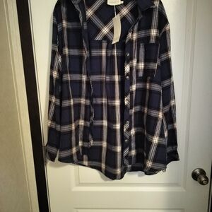 Navy Plaid Button-Up Shirt Nwt